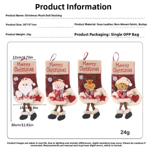Detailed specs of Santa Snowman Reindeer Bear faux leather Christmas stockings