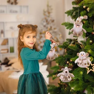 Christmas tree hanging ornaments set featuring Santa Snowman and Reindeer plush designs