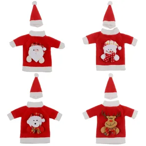 Set of 4 Christmas wine bottle covers featuring Santa, snowman, reindeer, and polar bear