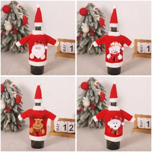 Set of 4 festive Christmas wine bottle covers with Santa Snowman Reindeer and Bear designs