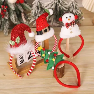 Christmas headband set featuring Santa hat, snowman, and plush tree for holiday party décor