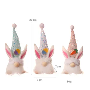 Ostergnome Plüschset mit Pailletten Hasenohren und LED-Licht in Blau Weiß und Rosa