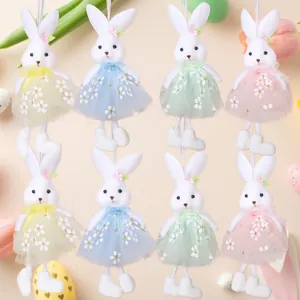 Pendentif Peluche Lapin de Pâques Ornement à Suspendre Avec Jupe en Tulle Floral pour Fête de Pâques Maison Enfants