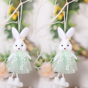 Pendentifs lapin de Pâques en peluche avec robes en tulle pour décoration de fête
