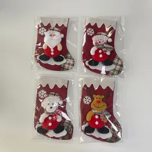 Detailed view of 4 Christmas stockings with 3D Santa, Snowman, Bear and Reindeer figures