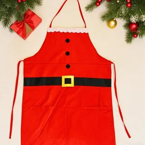 Santa Claus Costume Apron For Christmas Party Kitchen Cooking Red Satin Fabric Decorative Festive Apron For Adults
