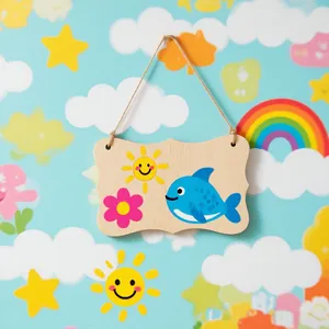 Set van 6 DIY onafgewerkte houten ophangborden met walvis en zon voor huisdecoratie