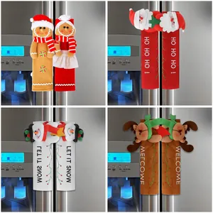 Christmas Refrigerator Handle Covers Gingerbread Man Santa Snowman Reindeer Pattern Kitchen Appliance Protective Decor Handle Protectors