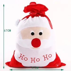 Ho Ho Ho Christmas Santa drawstring gift bag in red and white fabric, 67x47cm size