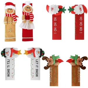 Christmas refrigerator handle covers set featuring Santa, Snowman and Reindeer designs