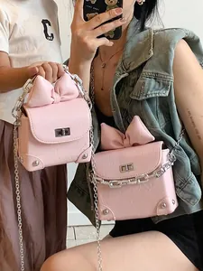 Dames Strik Mini Vierkante Crossbody Tas PU Leer Rimpeltextuur Metalen Ketting Schoudertas Hippe Mode Meisjes Tas