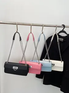 Minimalist crocodile pattern crossbody bags in black pink blue and white colors