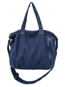 Deep blue denim messenger bag with adjustable shoulder strap and large capacity