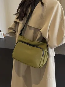 Sac à bandoulière en nylon vert olive pour hommes et femmes de style sport décontracté