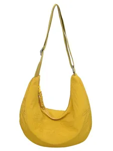 Waterproof yellow nylon dumpling bag with adjustable strap for daily casual commuting
