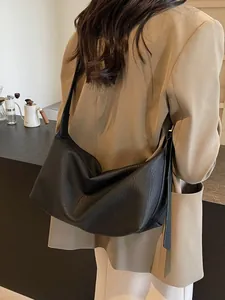 Sac Hobo Rétro en Cuir PU pour Femmes Minimaliste Texture de Litchi Sac à Épaule Sous le Bras Avec Bandoulière Réglable Sac à Main Spacieux