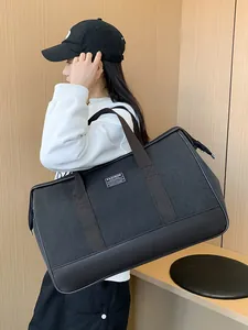 Large Capacity Canvas Travel Bag For Men Women Handheld Duffel Bag With Synthetic Leather Base Fashion Travel Luggage Bag For Weekend Trip Gym