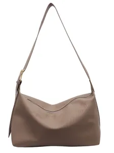 Sac hobo minimaliste en cuir souple kaki foncé avec bandoulière réglable et boucle d'or