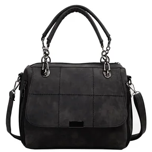 Dark grey frosted leather tote bag with square stitching and adjustable shoulder strap