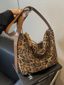 Sac à Bandoulière Vintage à Imprimé Léopard Pour Femme Sac Hobo Tendance En Cuir PU De Grande Capacité Sac à Épaule