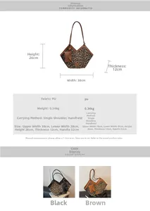 Detaillierte Größen- und Materialangaben für Leopard-Print Shopper aus PU-Leder mit Tasche
