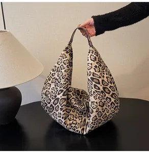 Close-up of vintage leopard print hobo tote bag with a soft texture and large capacity