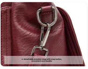 Détail du sac cabas bordeaux avec bandoulière amovible et anneau en D métallique durable
