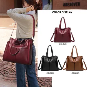 Sac Fourre-tout Femme Grande Capacité en Cuir PU Rétro Décontracté Sac à Bandoulière pour Bureau Voyage Mode
