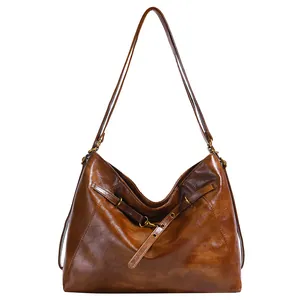 Bolso hobo retro de cuero marrón gran capacidad con hebilla metálica dorada vintage