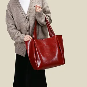 Women Large Capacity PU Leather Tote Bag Retro Simple Solid Color Shoulder Bag Handbag For Daily Commuting Office Lady