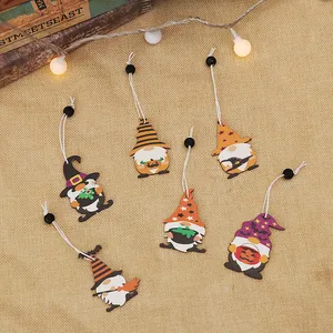 6-piece Halloween wooden gnome ornaments with pumpkins and witch hats for home decoration