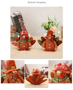 Detailanzeige von Thanksgiving-Plüschtruthähnen mit bunten Federn und gemütlichen Hüten