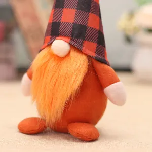 Harvest gnome with buffalo plaid hat and orange beard for Thanksgiving home decor