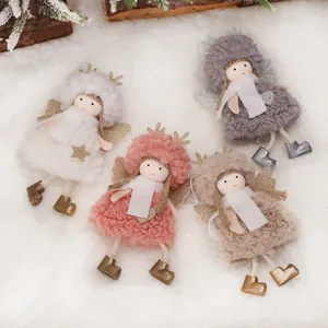 Pendentif en Peluche Fille Ange de Noël Avec Bois de Cerf Ailes à Paillettes Ornement Suspendu en Sherpa pour Décoration Maison
