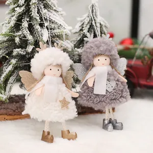 Mignons anges de Noël en laine d'agneau avec ailes scintillantes pour décoration de sapin