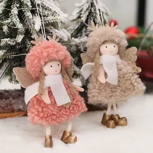Mignons anges de Noël en laine d'agneau avec bois de cerf en rose et beige