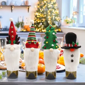 Copribottiglie di Vino Natalizio Carino Cartone Animato Rudolph Pupazzo di Neve Albero di Natale Gnomo Decorative Per Decorazione Tavolo