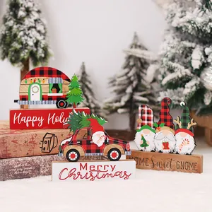 Adornos De Mesa Navideños De Madera Gnomos De Cuadros Buffalo Árbol Caravana Coche Decoración De Mesa Para Hogar Oficina