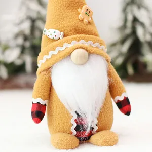 Charming gingerbread themed faceless Christmas gnome doll with white beard and lace trim