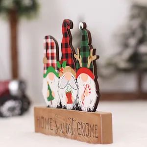 Gnomos navideños de madera con base HOME Sweet GNOME para decoración festiva del hogar