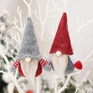 Lot de deux gnomes de Noël en peluche avec bras rayés et barbe blanche douce ornements à suspendre