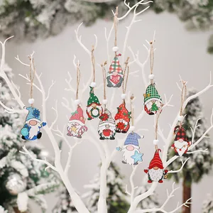 Christmas Wooden Gnome Hanging Ornaments Printed Cartoon Tomte Gnomes Wood Slices For Christmas Tree Home Decor Party Favors