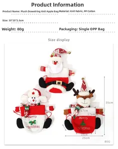 Detailed size specifications for Christmas knit gift bags with Santa and elk designs
