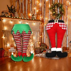 Christmas plush elf legs and Santa Claus legs hanging ornaments for holiday tree decorations