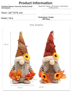 Dimensioni di uno gnomo autunnale alto 26 cm con girasoli e foglie d'autunno