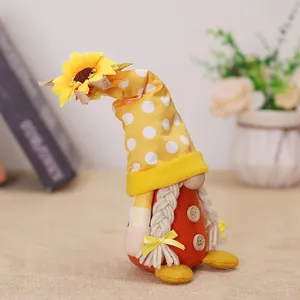 Harvest festival sunflower gnome plush with yellow polka dot hat and red body decor