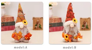 Dettaglio di gnomi del raccolto con cappelli di girasole e texture in maglia autunnale