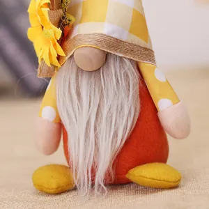 Handcrafted Harvest Festival gnome plush with sunflower detail and checkered hat