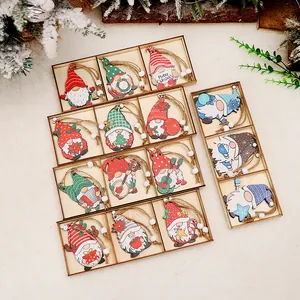 12-piece wooden Christmas gnome hanging ornaments set in a wooden display box