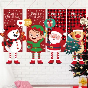 4er-Set Weihnachtsbanner mit Weihnachtsmann und Schneemann für festliche Wanddeko